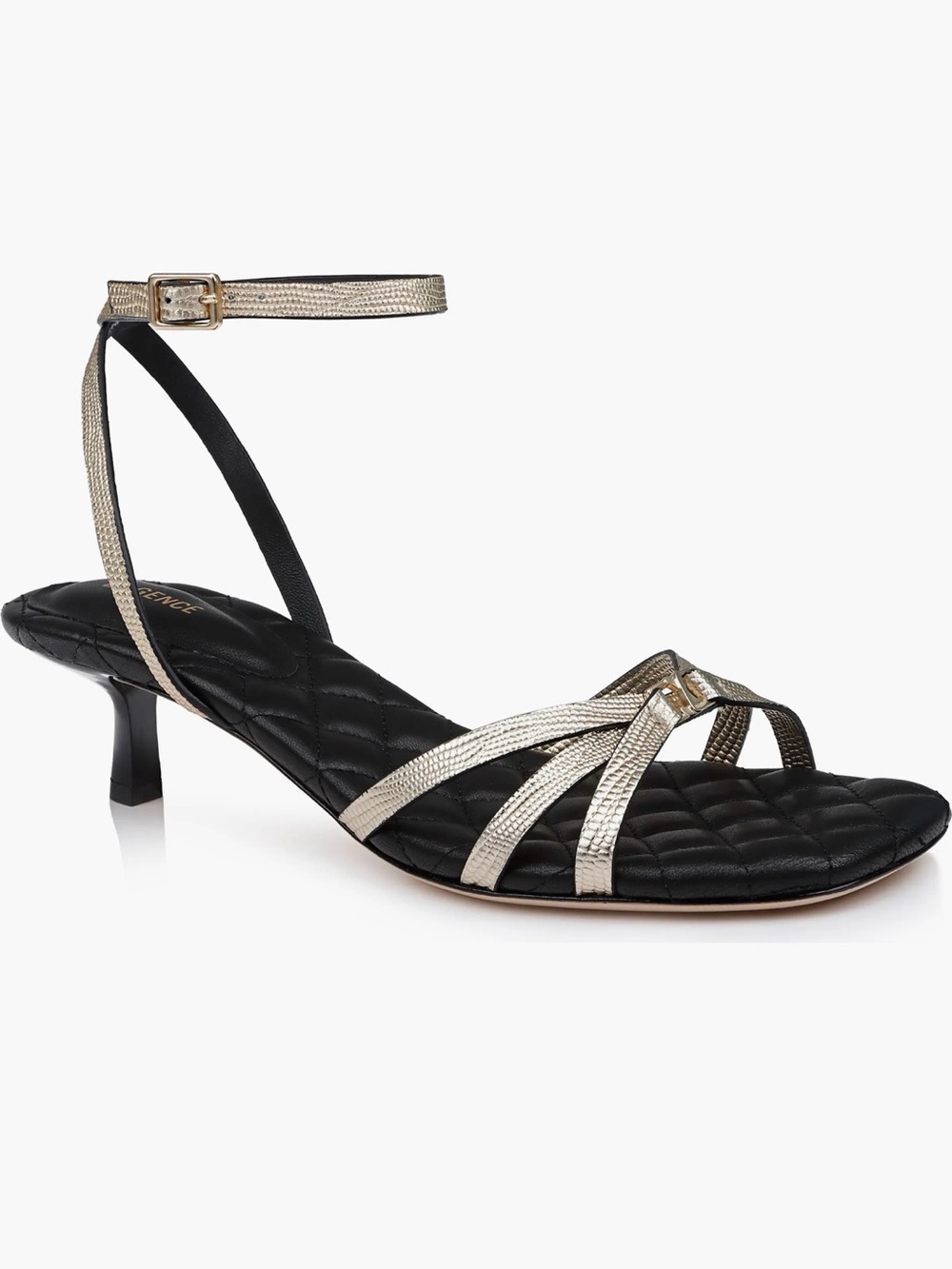 L'AGENCE Gold Genette Ankle Strap Kitten Heel Sandal